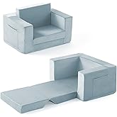 Zorvoxz Kids Couch, 2-in-1 Toddler Chair Comfy 1-3 Years, Convertible Kids Chair, Toddler Couch That Fold Out, Kid Lounge Chairs for Boys and Girls Gifts, Kids Recliner, Blue