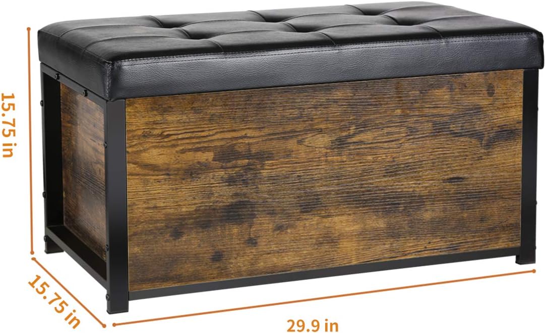 Kamiler Industrial Storage Ottoman Bench,Storage Chest with Faux Leather Padded Seat-Storage,Blanket Organizer for Bedroom,Living Room, Entryway,Hallway: Kitchen & Dining