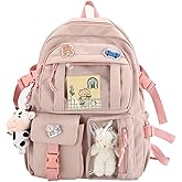 srdmuph Kawaii Backpack with Cute Accessories Pin Pendant Travel Laptop Bag Large Outdoor Waterproof Casual Daypack Women (Pink)
