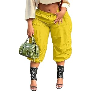 Cupitool Women Cargo Capri Harem Pants Wide Leg Cropped Culottes Streetwear | High Elastic Waist Pants,Soft Fabric,Loose Fit,