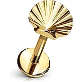 Cords Club Shell Flat Back Stud – ASTM-F136 Implant Grade Titanium - Push Pin Design for Sensitive Ears – Available in 18K Gold Plated & Titanium Silver (Single Earring)