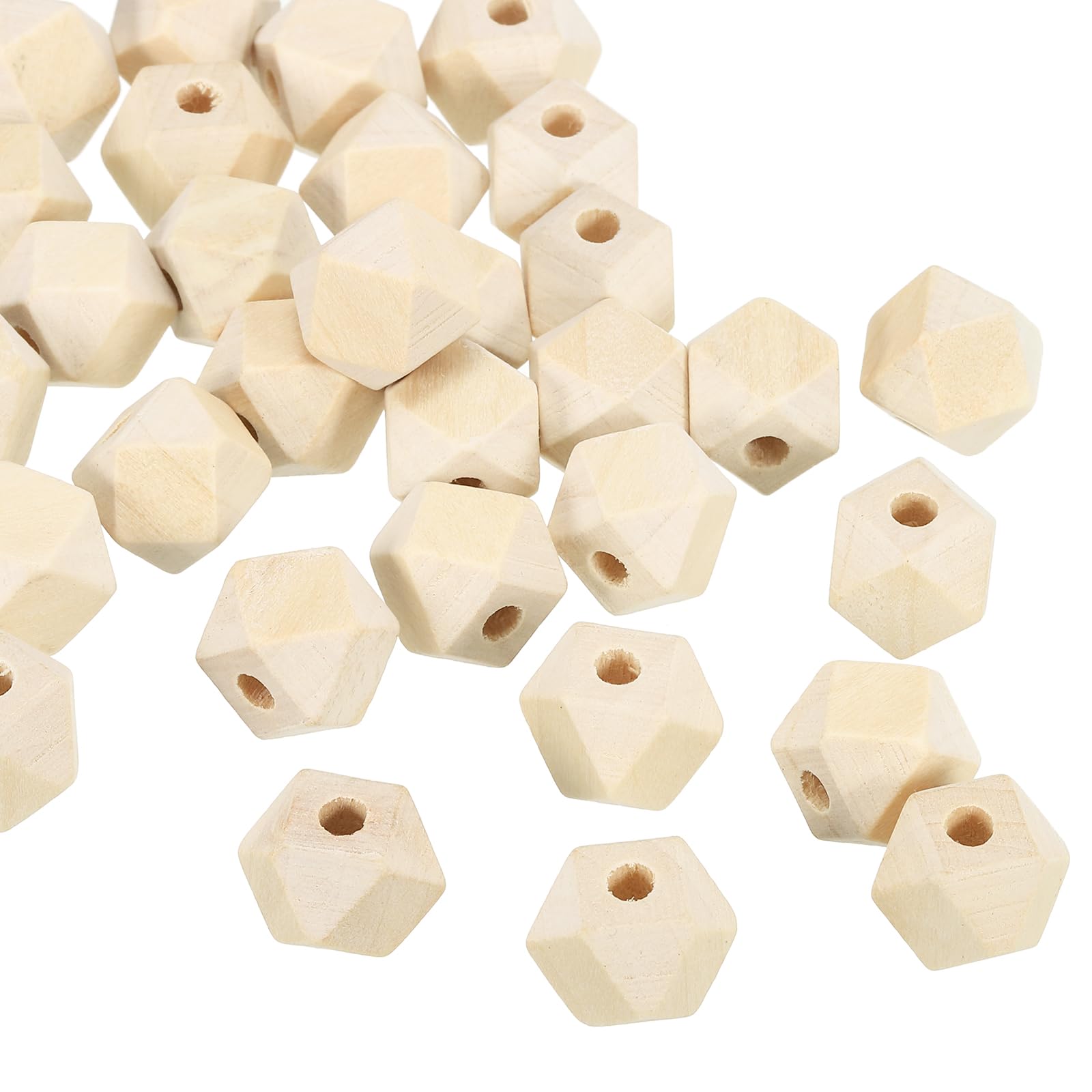 PATIKIL 12mm Natural Wood Beads, 100 Pack Unfinished Wooden Beads Geometric Hexagon Loose Beads Spacer Beads for DIY Craft Jewelry Making Home Decoration, Brown