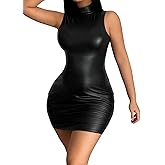 Floerns Women's PU Leather Sleeveless Mock Neck Club Bodycon Pencil Dress
