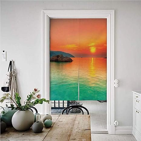 Amazon 自然 のれん おしゃれ 目隠し 85 1 海に沈む夕日コンダオベトナム太陽光線カラフルな空の反射水 おしゃれ ロング 居酒屋 店 部屋 玄関 入り口 間仕切り インテリア オレンジミントグリーン のれん オンライン通販