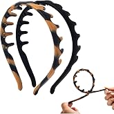 CUUCTGDA New U Shape Headbands for Women Non Slip,Fashion Accessories for Slicked Back Styles,Soft Stretchable Silicone Headband,Comfortable Comb Headband with Teeth 2 Pack（Tortoise &amp; Black）