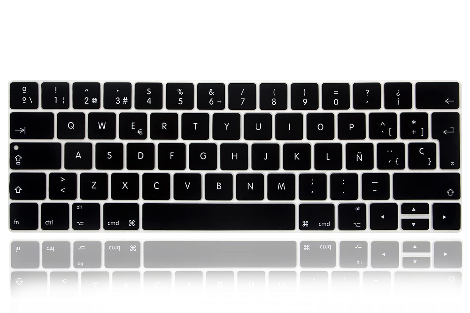 XHLWZR ESP/EU/UK Spanish Language Silicone Keyboard Cover Skin for MacBook Pro Touch Bar 13-inch 15-inch(A2159,A1989,A1990,A1706,A1707)(2019 2018 2017 2016) European Layout Protective Skin,Black