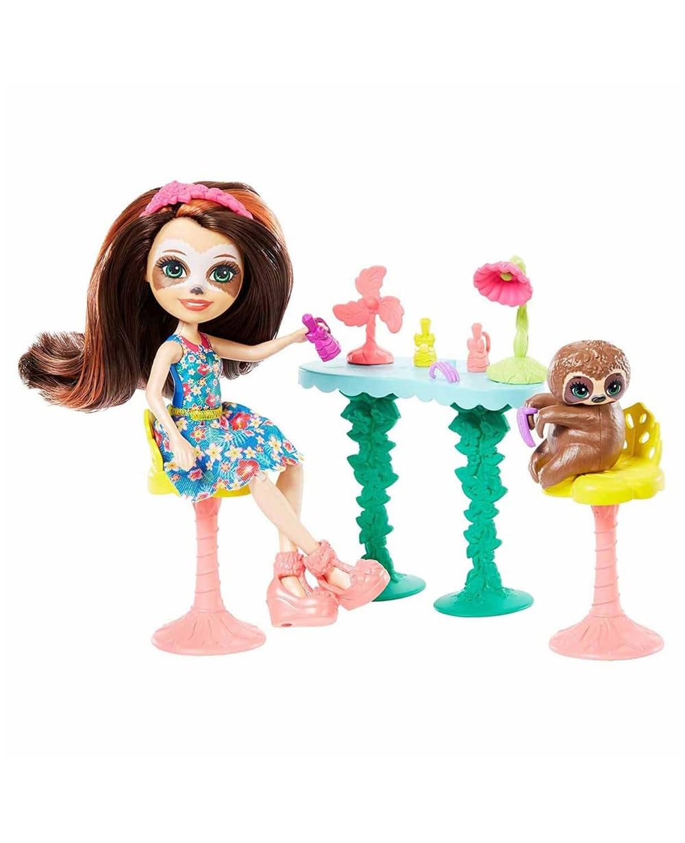 Enchantimals Slow-Down Salon Nail and Spa Playset, with Sela Sloth Doll (6-Inch) and Treebody Animal Figure, 12+ Accessories