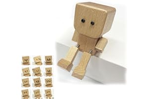 BOVVSKY Shaking Wooden Man Figurine, Shaking Feet Woodens Doll with 12PCS Magnetic Expressions, Handmade Shaking Feet Wooden Car Dashboard Decorations, Creative Wood Desktop Decor