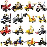 LTCtoy Buildable Vehicle with Minifigures - Compatible Minifigures 16 Pack for Boys Girls,Building Toy Bricks Accessories,Minifigures with Vehicles,Individually Packaged with Instructions