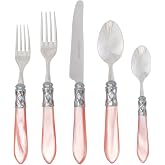 Vietri Aladdin Collection Italian Flatware 18/10 Stainless Steel Brilliant Finish Place Settings (Light Pink)