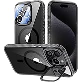 VOFATA [Upgraded] for iPhone 15 Pro Max Case with Camera Cover Stand [Fit for MagSafe][9H Camera Lens Protector] Mil-Grade Protection Transparent Magnetic iPhone 15 Pro Max Phone Case, Clear Black