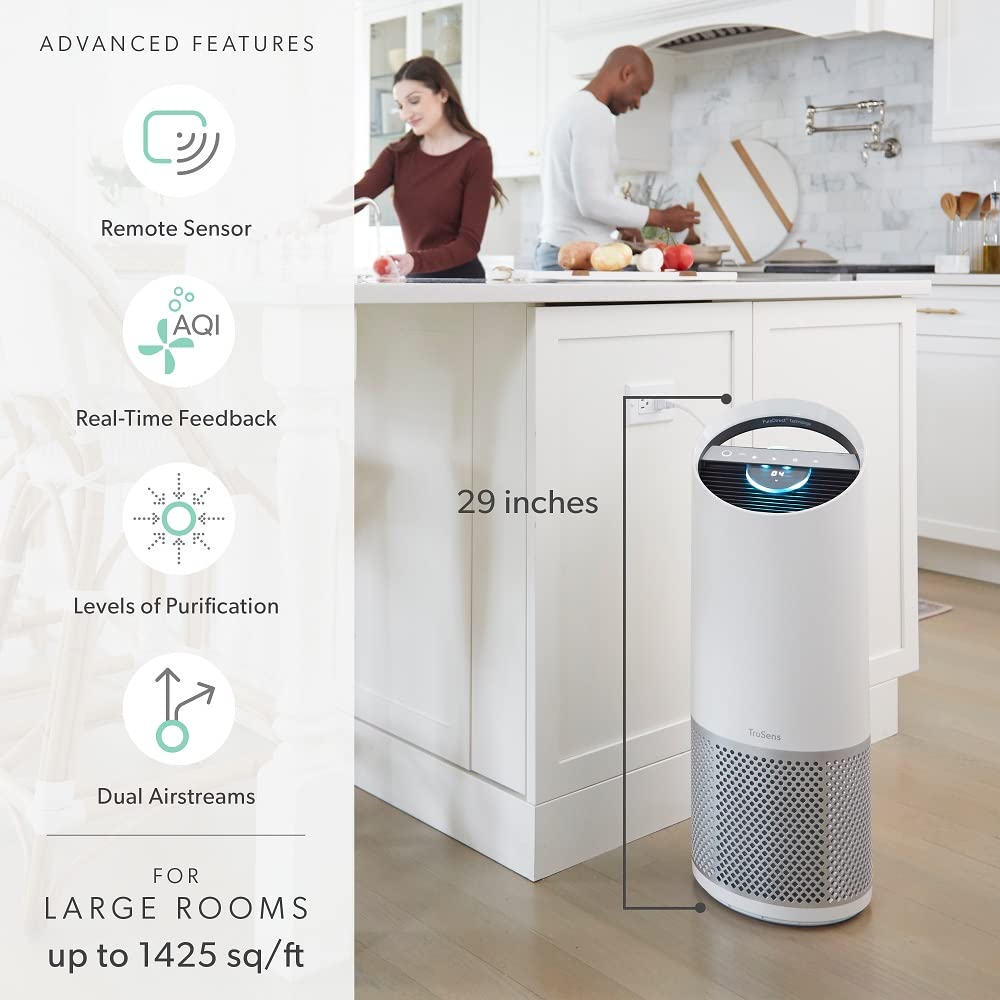 TruSens Air Purifier with UV-C Light + True HEPA Filtration | Large | SensorPod™ Air Quality Monitor | Auto, Sleep, & Turbo Mode | Touch Control | Portable Handle