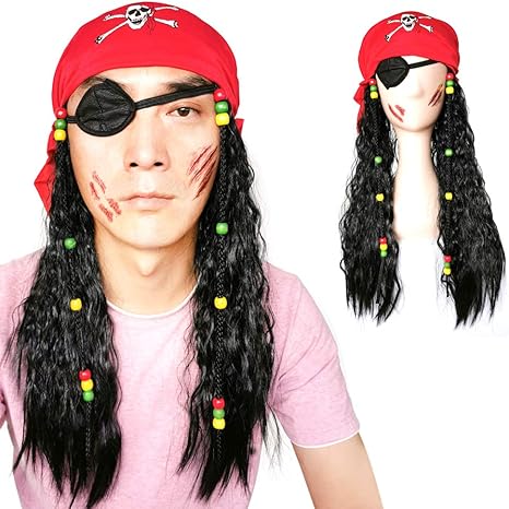 Amazon Giyomi海賊 コスプレ ウィッグ パイレーツ 仮装 かつら ヒゲ バンダナ タトゥーシール 眼帯 ウィッグネットコスチューム用小物 女性 男性兼用 ハロウィン クリスマスパーティー5点セット レッドバンダナ コスプレ 仮装 通販