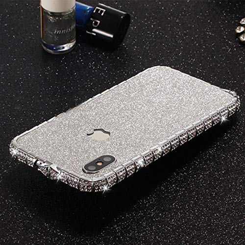 iPhone Xr Bumper Case for Women, DMaos Sparkly Diamond Metal Bumper with Front and Back Glitter Sticker, Premium for iPhone 10r 6.1 inch - Silver