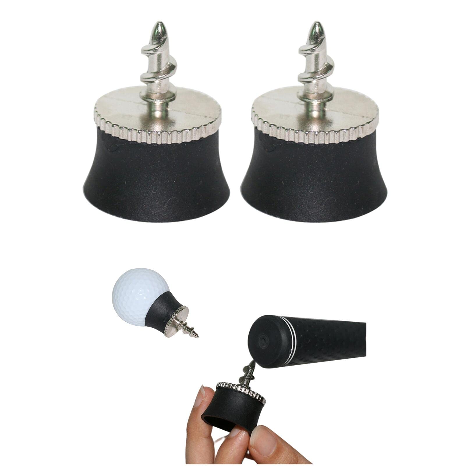 Fiacvrs Golf Suction Cup,Black Silicone Alloy Golf Ball Pick Up Suction Cup Grabber Retriever Tool,Mini Golf Ball Pick Up Tool Golf Accessory(Black,2pcs), free size