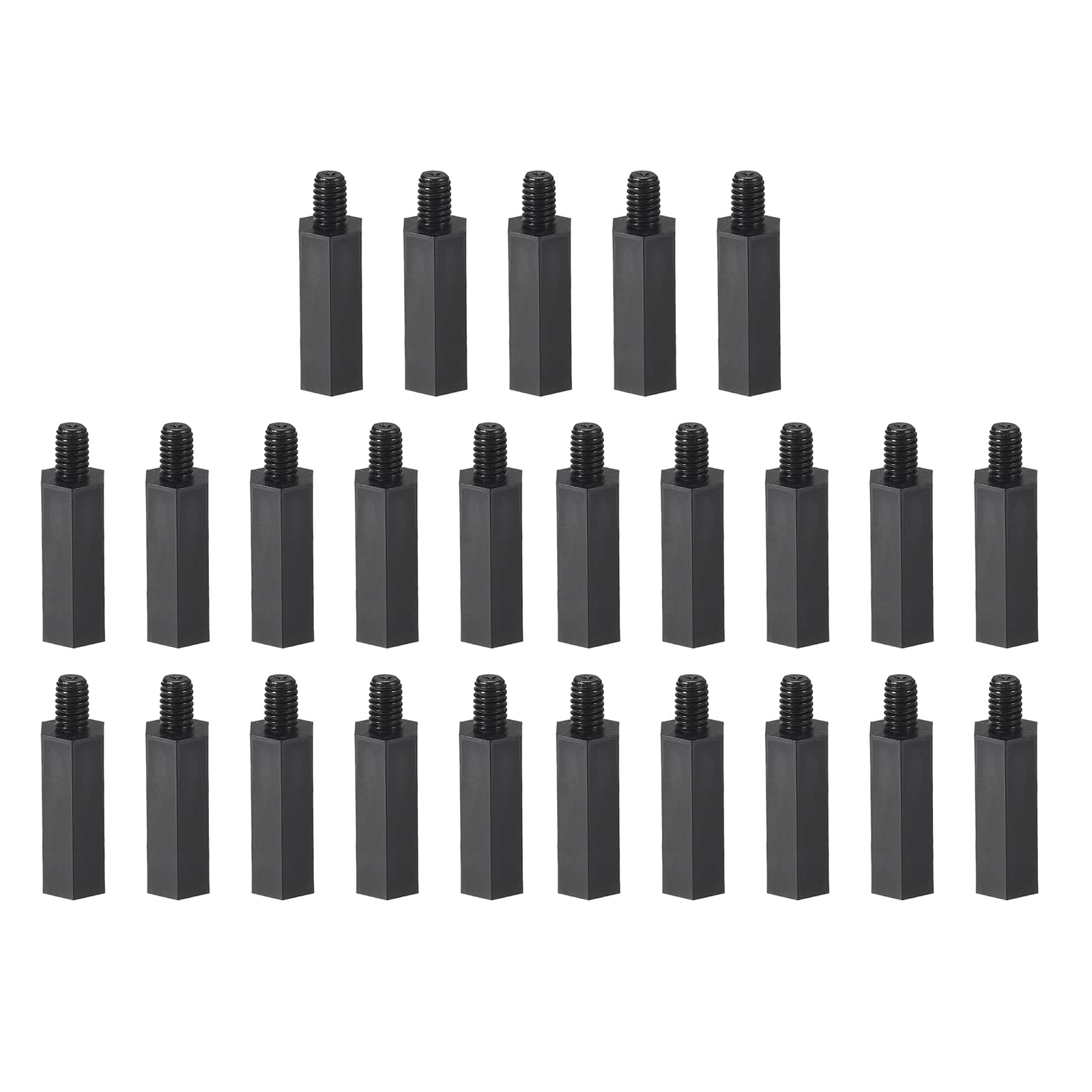YOKIVE 25 Pcs M4 Standoff Screws, Nylon Hex PCB Standoffs with High Insulation Effect, Keep Height Consistent, Great for Motherboard (Black, 30mm+6mm)