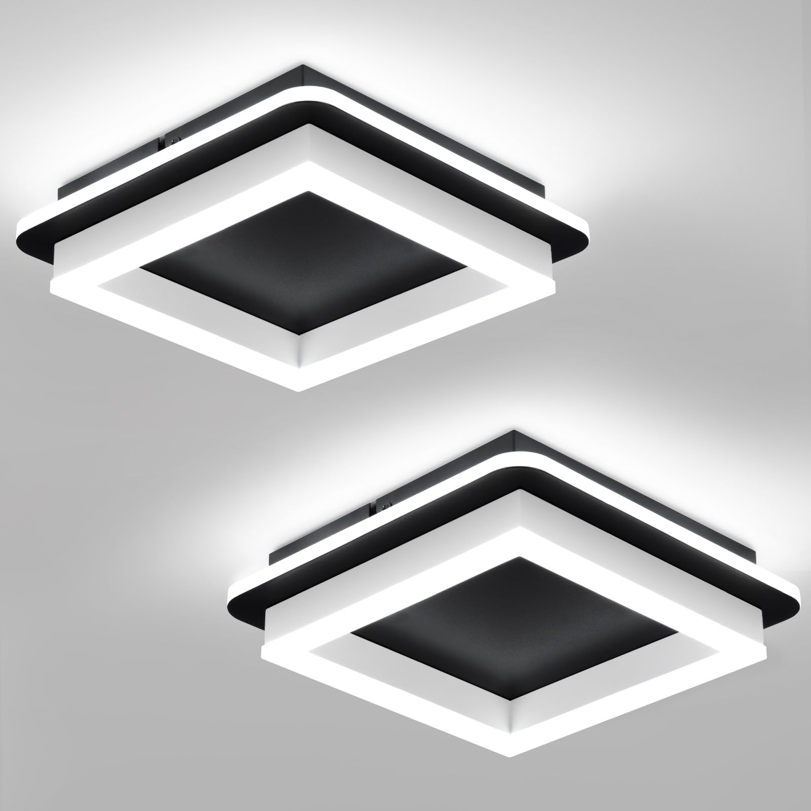 Photo 1 of CANEOE 2 Packs Square Flush Mount Ceiling Light, 6000K Modern LED Ceiling Light Fixture, Minimalist Hallway Lighting Fixture Ceiling Lamp for Hallway Entryway Bedroom Balcony (Matte Black)