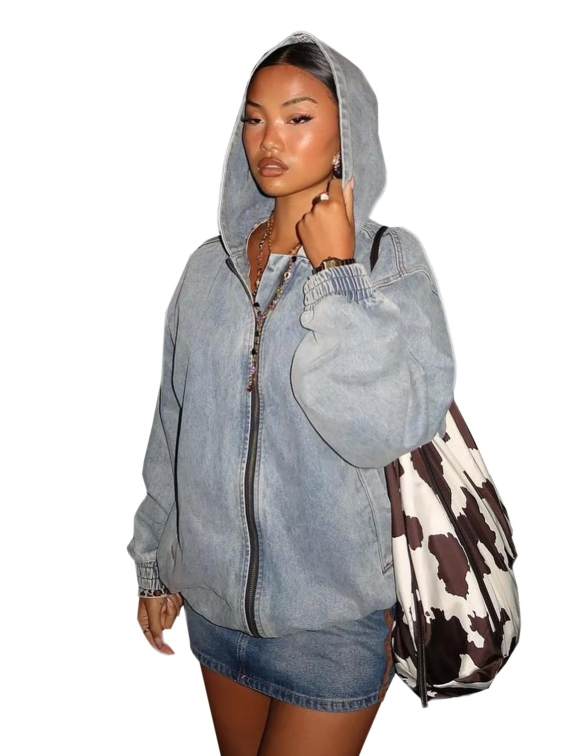 Photo 1 of Deslimale Oversized Denim Jacket Women with Hood (US 16-18)