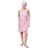 Mutenlc Women's Lightweight Velcro Spa Wrap with Hair towel Body Wrap after Shower Adjustable Closure Bathrobe