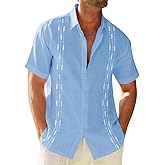 Runcati Mens Linen Shirt Guayabera Cuban Short Sleeve Button Down Cotton Summer Beach Hippie Shirts