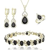 LMXXVJ Women Jewelry Set Platinum Plated Necklace Open Ring Earrings Bracelet Set,Birthday/Anniversary Mother’s Day Jewelry Gifts for Mom/Wife/Sister/Best Friend