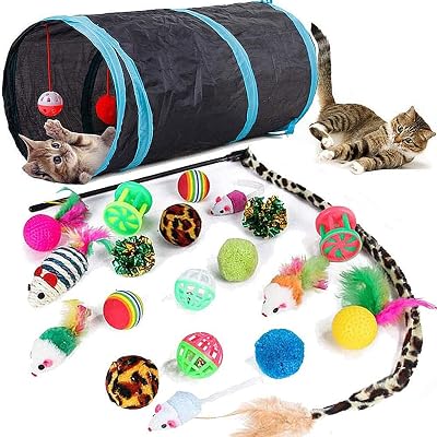 Speedy Panther 21Pcs Cat Toys Collapsible Tunnel Interactive Wand Ball Feather