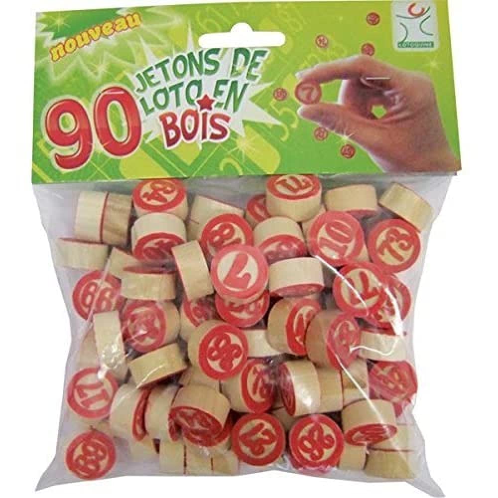 LOTOQUINE BJB90P Wooden Lotto Chips - Pack of 90 Multicoloured