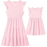 IFFEI Mommy and Me Matching Dresses Womens Eyelet Lace Ruffle Sleeve Midi Sundress for Casual Holiday Outfits