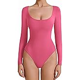 Avidlove Long Sleeve Body Suits Womens Rose Red Bodysuit Scoop Neck Tops for Women(Rose Red,S)