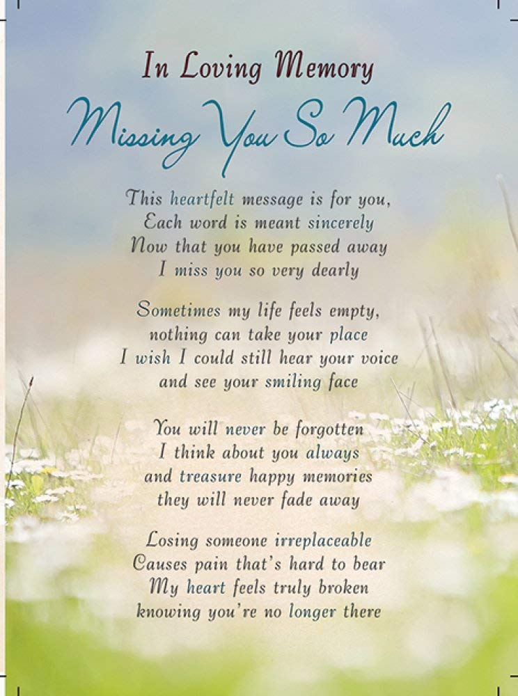 Piccadilly Greetings Regal Publishing Memorial Card Missing you - 120 x 165 mm