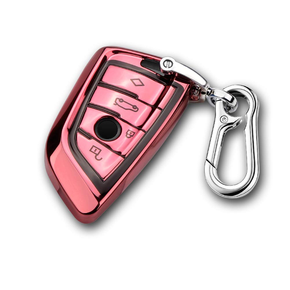 QBUC Car Key Cover for BMW Soft TPU Anti-dust Protection Key Full siege Case Blade Shape Shell Keyless Remote Control Smart Protector Cover for BMW X1 X3 X5 X6 and 2018 Series 1 2 5 7 (Pink)