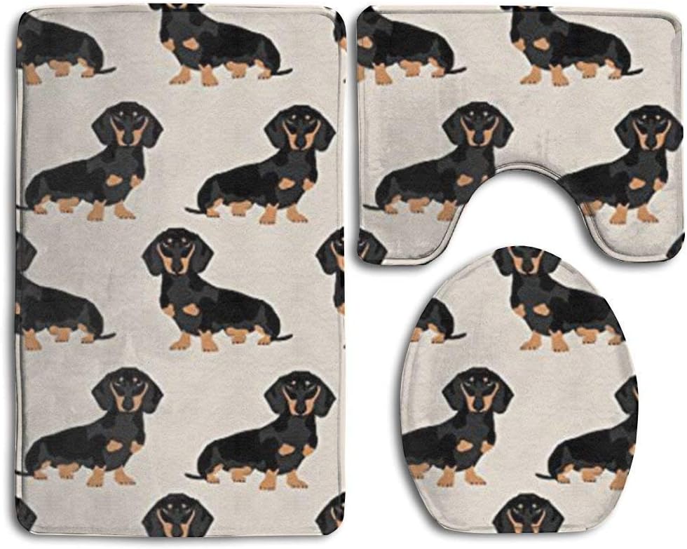 HeartFeeling Wiener Dog Fabric Doxie Dachshund Weiner Dog Pet Dogs Bath Mat Set,3 Piece Bathroom Mats Set Non-Slip Bathroom Rugs/Contour Mat/Toilet Cover