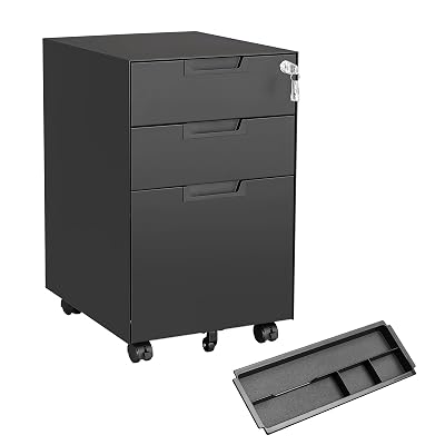 MIIIKO 3 Drawer Filing Cabinet with Lock, Metal Black Vertical File Cabinets for Home Office, Full Assembled File Cabinets Under Desk, Letter/Legal/A4 File Folders Storage