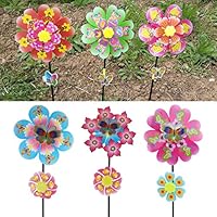 Q-XIAOKEAI Wind Spinner Double Layer Flower Pinwheel Butterfly Kids Children Toys Garden Decoration Party Home Ornament Outdoor Games Funny Windy Rotating Toy