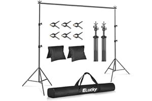 Backdrop Stand for Parties, 10x7 ft Heavy Duty Background Stand, Includes 6 Clamps, 2 Sandbags, Carrying Bag, EZLucky Adjustable Backdrops for Photography, Parties, Photo Booths & Projector Screens