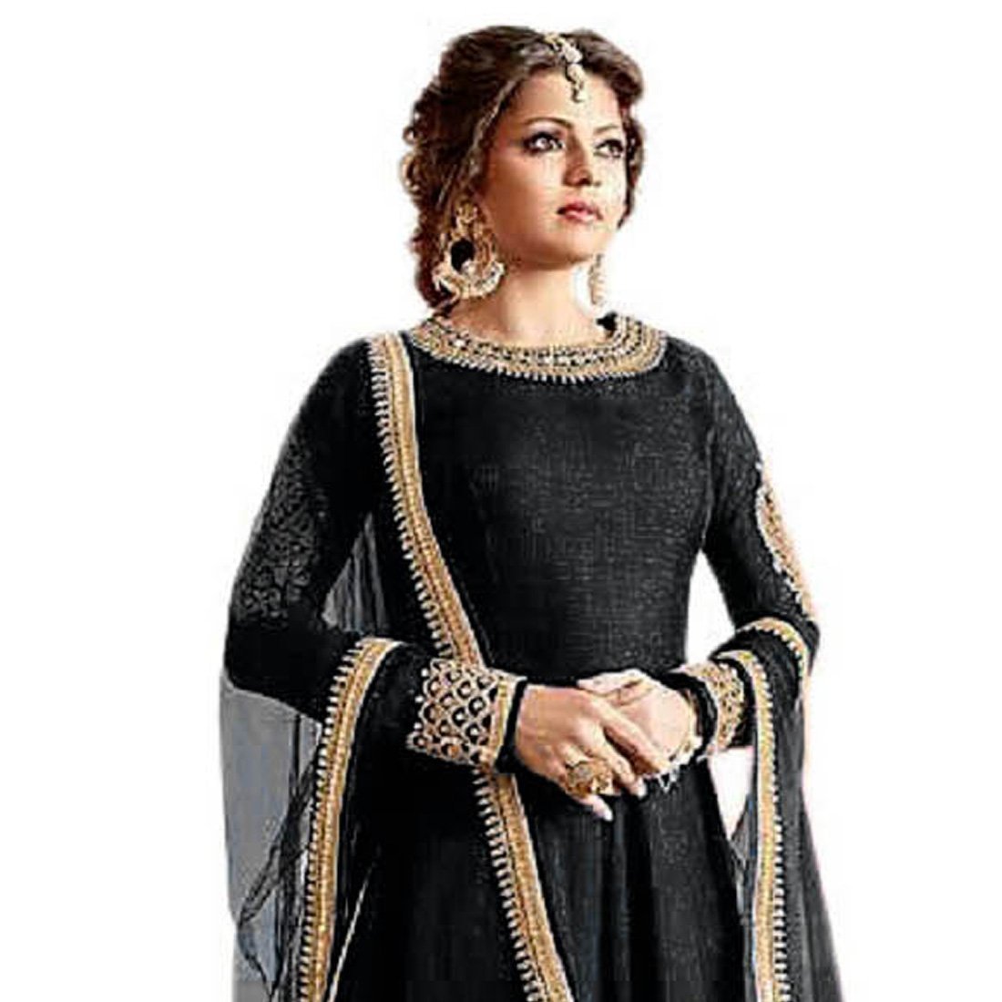 holara saree women's bangloriy silk fabric embroidery semi-stiched gown(freesize)