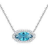 CYW Original Design Moissanite Necklace for Women, Marquise Stone: 5A Cubic Zirconia/Shell/Natural Turqoise, Solid 925 Sterling Silver, 16"/18"/20" Adjustable, Birthday Anniversary Valentines Gift