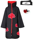 HappyShip 3Pcs Halloween Cosplay Akatsuki Cloak Costume with Headband and Ring Itachi Cosplay