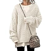 TIAFORD Womens Chunky V Neck Long Sleeve Cable Knit Sweater Casual Loose Fall Winter Sweaters for Women 2024