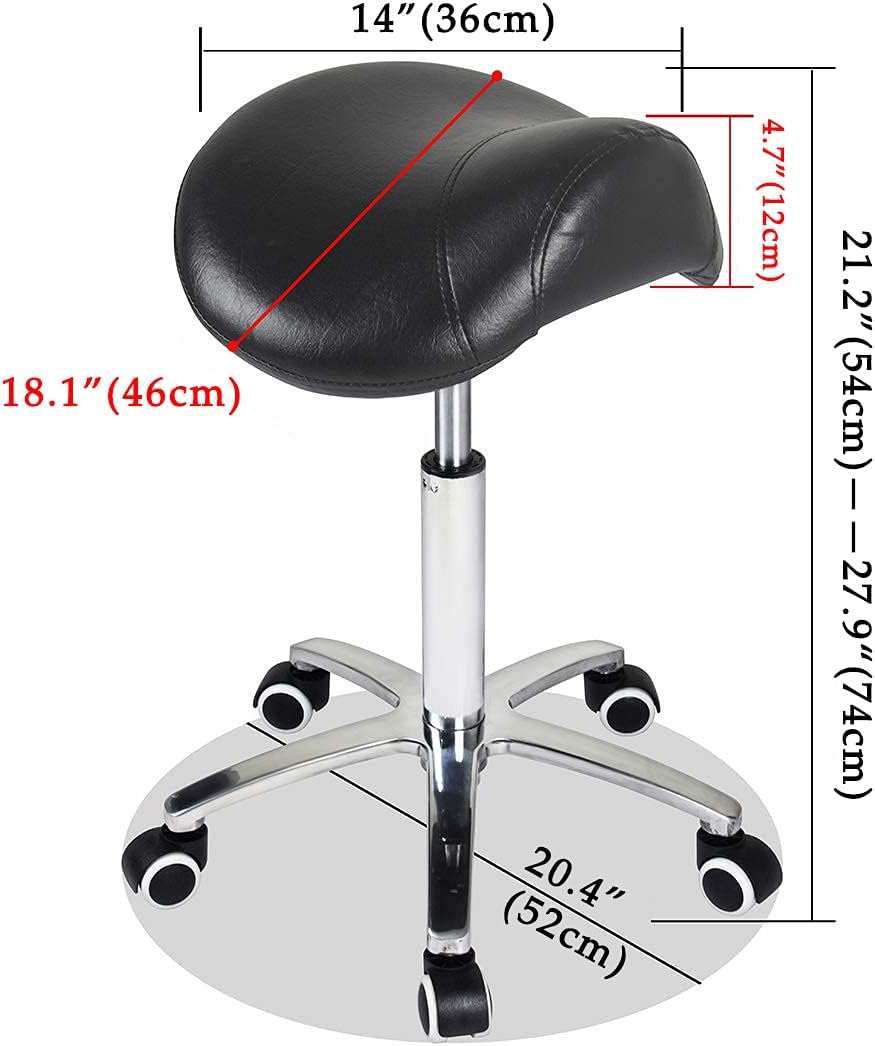 Saddle Stool Rolling Chair for Medical Massage Salon Kitchen Spa Drafting,Adjustable Hydraulic Stool with Wheels (Without Backrest, Black): Kitchen & Dining