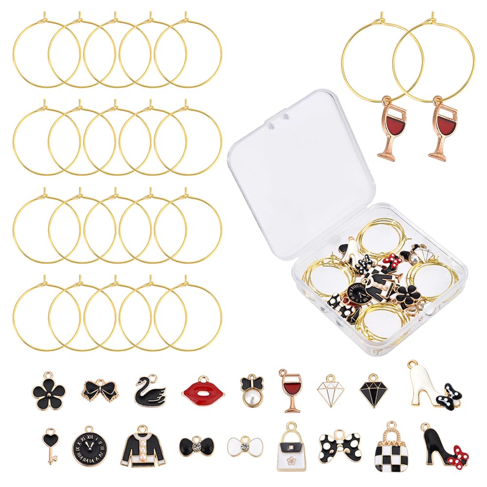SUNNYCLUE 1 Box 18 Sets 18 Styles Wine Glass Charms Rings Wine Glass Markers Alloy Enamel Charm Pendants Funny Drink Markers Tags Designer Charms for Stem Glasses Tasting Party Favors Decoration