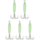 PATIKIL 12g Luminous Squid Jig Hooks, 5 Pcs Cuttlefish Sleeve Saltwater Fishing Lures Bait Jig Glow in Dark with 12 Stainless Steel Needles, Green