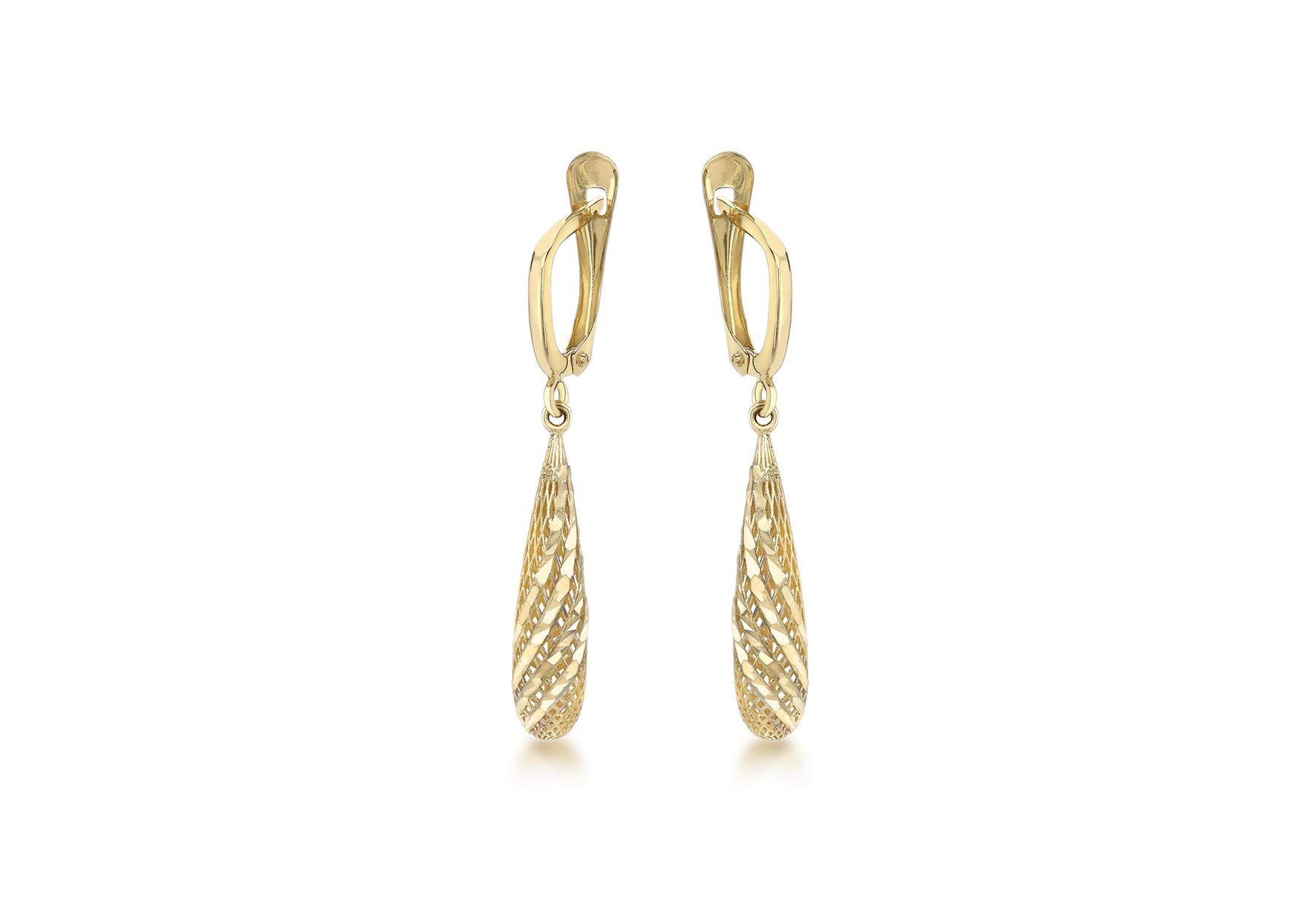 CARISSIMA Women's 9 ct Yellow Gold Diamond Cut Mesh Teardrop Earrings