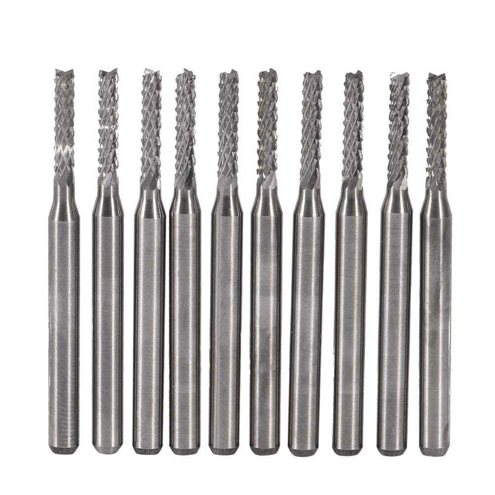 Carbide Square End Mill, Akozon 10pcs 2mm Cemented Carbide End Mill Cutting Tool Bits Engraving Bits Carving Drill SMT/CNC/PCB Cutter