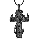 zeqingjw Cross Urn Necklace Fish Hook Cremation Jewelry for Ashes Pendant Stainless Steel Deer Antler Cross Memorial Human Pet Keepsake Ashes Holder for Men Women