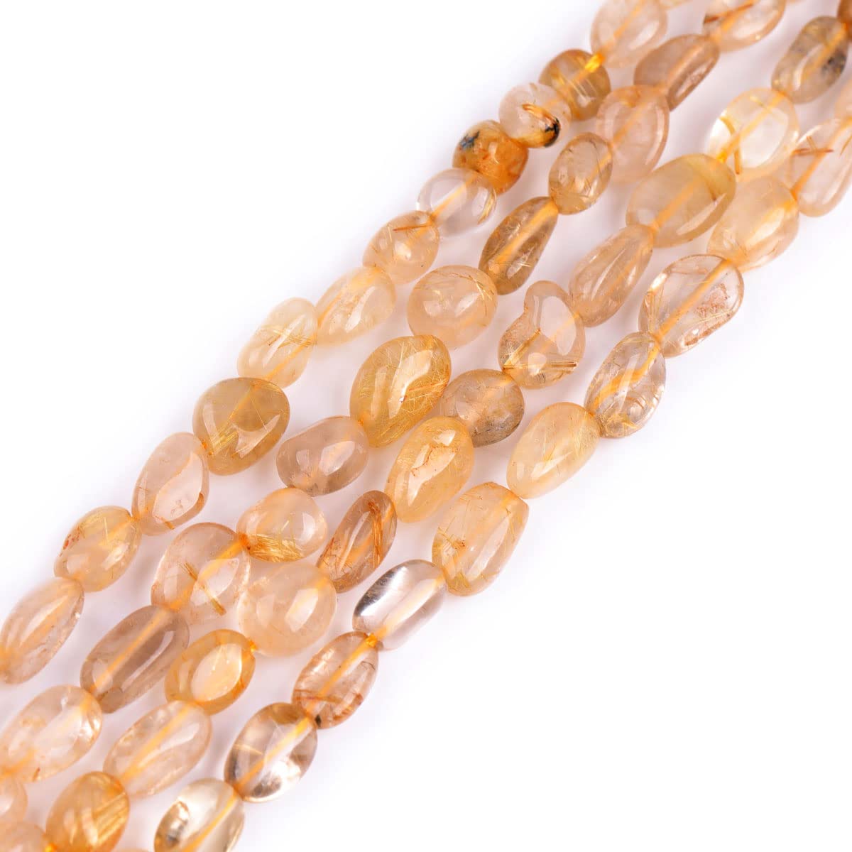 Sweet & Happy Girl's Store 6X8mm Freeform Potato Shape Gemstone Yellow Rutilated Quartz Beads Strand 15 Inch Jewellery Making Beads