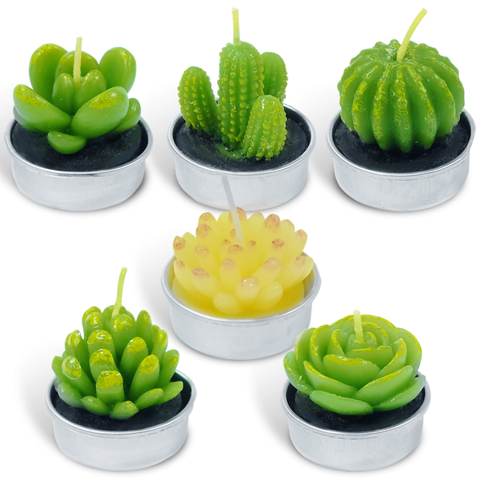 LASENTEUR Cactus Tealight Candles Handmade Delicate Succulent Cactus Candles for Party, Wedding, Home Decoration Gifts, Gift for Her - 6 Packs