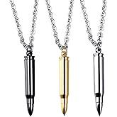 Vanski 3PCS Personalized Stainless Steel Bullet Urn Necklace Keepsake Memorial Ashes Urn Necklaces for Men