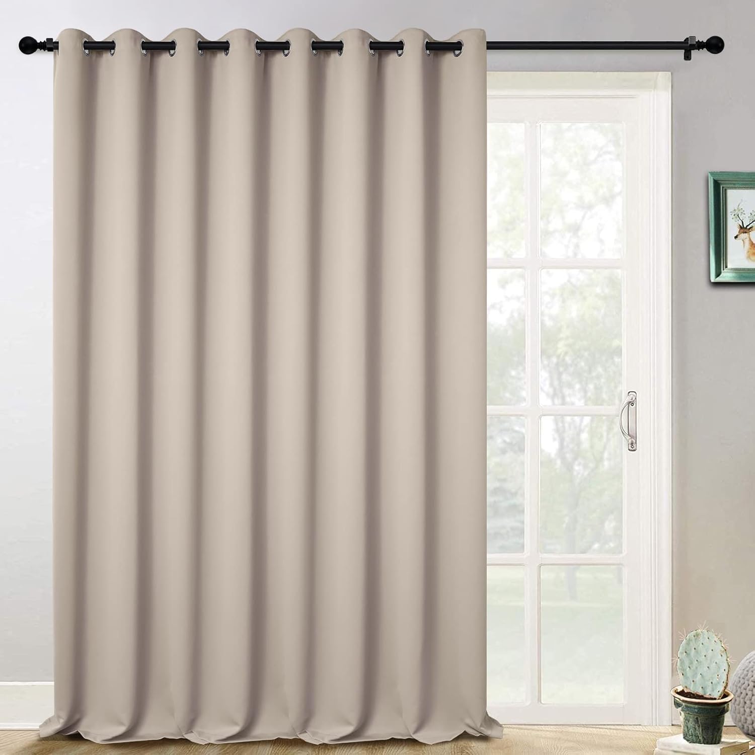 Outdoor Curtains - Yakamok Blackout Thermal Insulated Curtains, Noise Reducing Barrier Panel for Sliding Glass Door, Full Light Blocking Patio Door Drapery for Patio/Living Room, Natural, W100 x L108, 1 Panel