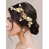 Catery Flower Bridal Headband Gold Leaf Headpiece Wedding Hair Accessories for Brides and Women